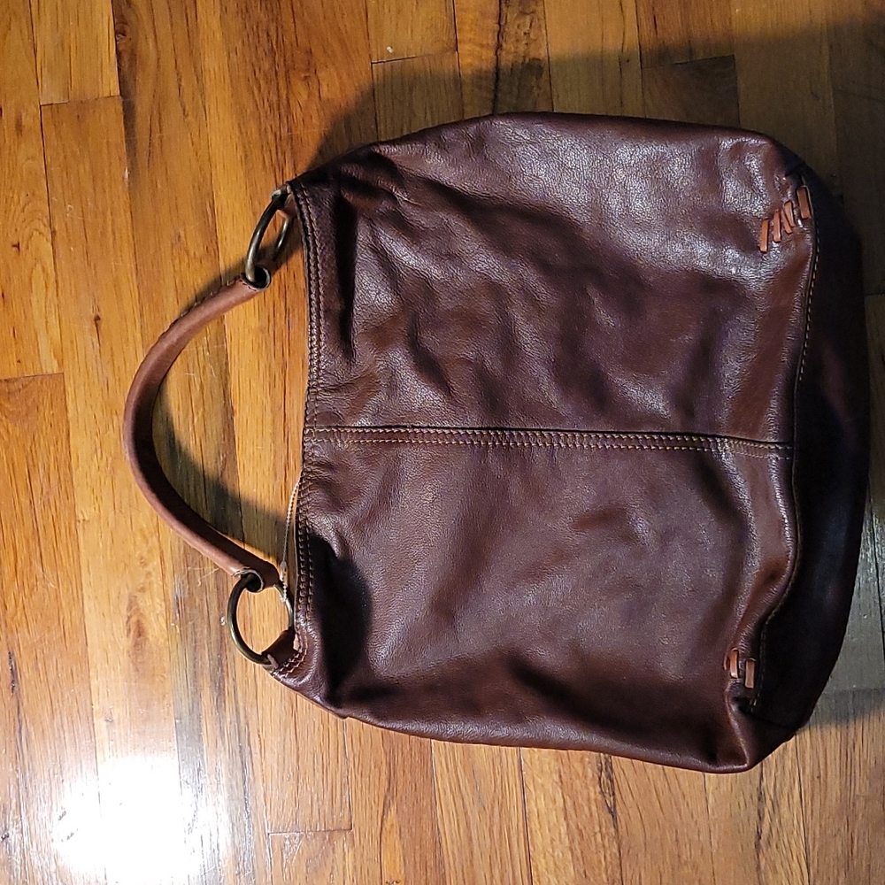 Lucky brand vintage inspired  leather whipstitch slouch hobo bag